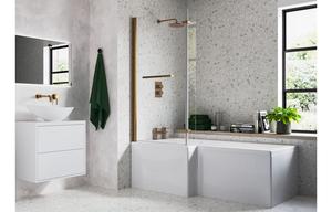 Navarie L Shape SUPERCAST 1700x850x560mm 0TH Shower Bath Pack (LH) - Brushed Bronze